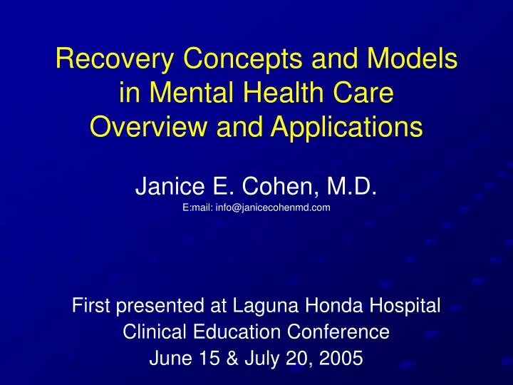 recovery concepts and models in mental health care overview and applications