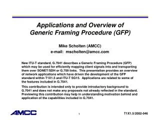 Applications and Overview of Generic Framing Procedure (GFP)