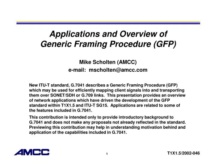 applications and overview of generic framing procedure gfp