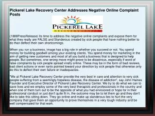 Pickerel Lake Recovery Center Addresses Negative Online Comp