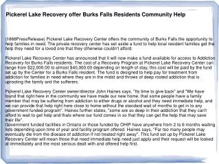 Pickerel Lake Recovery offer Burks Falls Residents Community