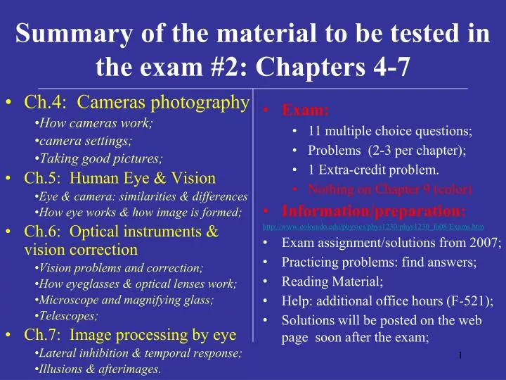 summary of the material to be tested in the exam 2 chapters 4 7