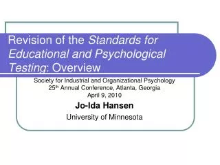 Revision of the Standards for Educational and Psychological Testing : Overview