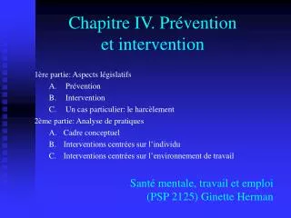 Chapitre IV. Prévention et intervention