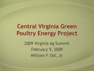 Central Virginia Green Poultry Energy Project