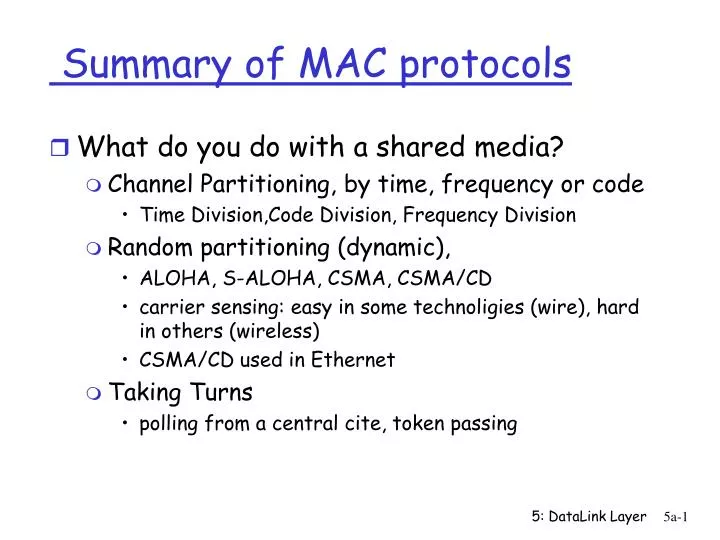 summary of mac protocols