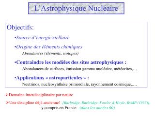 L’Astrophysique Nucléaire