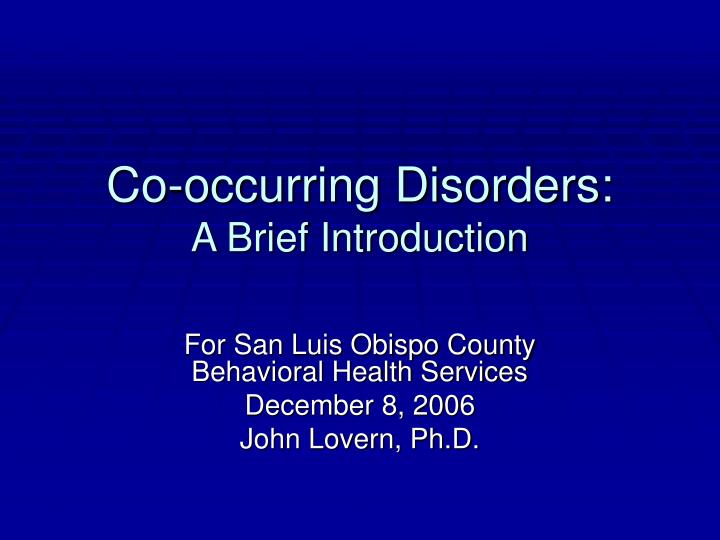co occurring disorders a brief introduction