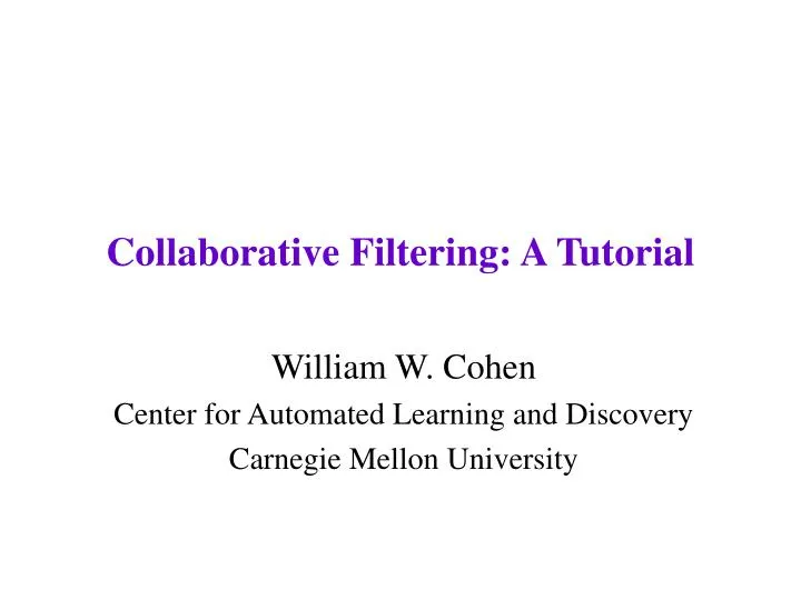 collaborative filtering a tutorial