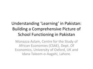 Understanding ‘Learning’ in Pakistan: Building a Comprehensive Picture of School Functioning in Pakistan