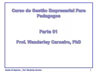 Curso de Gestão Empresarial Para Pedagogos Parte 01 Prof. Wanderley Carneiro, PhD