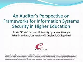 An Auditor's Perspective on Frameworks for Information Systems Security in Higher Education