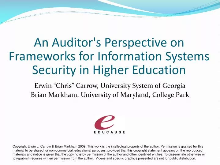 an auditor s perspective on frameworks for information systems security in higher education