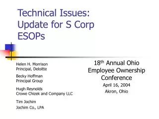 Technical Issues: Update for S Corp ESOPs