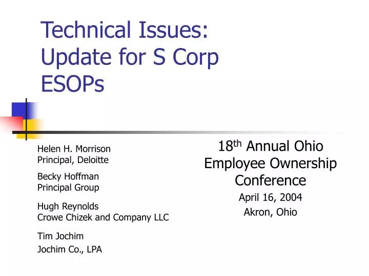technical issues update for s corp esops