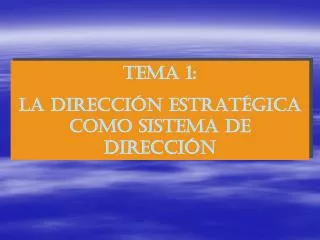 TEMA 1: LA DIRECCIÓN ESTRATÉGICA COMO SISTEMA DE DIRECCIÓN