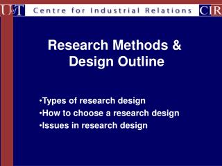 Research Methods &amp; Design Outline