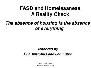 FASD and Homelessness A Reality Check