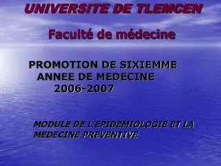 UNIVERSITE DE TLEMCEN Faculté de médecine