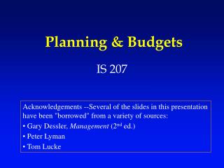 Planning &amp; Budgets