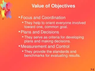 Value of Objectives