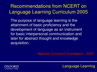 Recommendations from NCERT on Language Learning Curriculum 2005