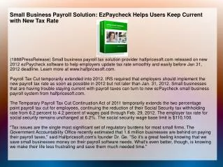 Small Business Payroll Solution: EzPaycheck Helps Users Keep