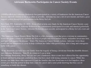 Adrienne Berkowitz Participates in Cancer Society Events