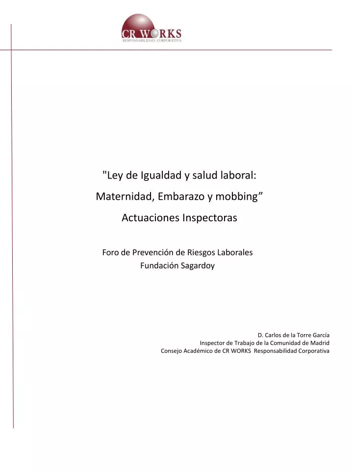 ley de igualdad y salud laboral maternidad embarazo y mobbing actuaciones inspectoras