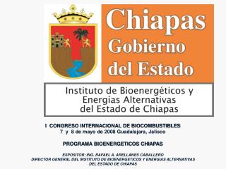 I CONGRESO INTERNACIONAL DE BIOCOMBUSTIBLES 7 y 8 de mayo de 2008 Guadalajara, Jalisco PROGRAMA BIOENERGETICOS CHIAPA