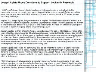 Joseph Agiato Urges Donations to Support Leukemia Research
