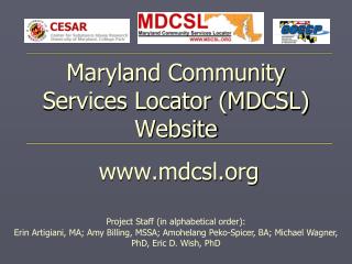 Maryland Community Services Locator (MDCSL) Website