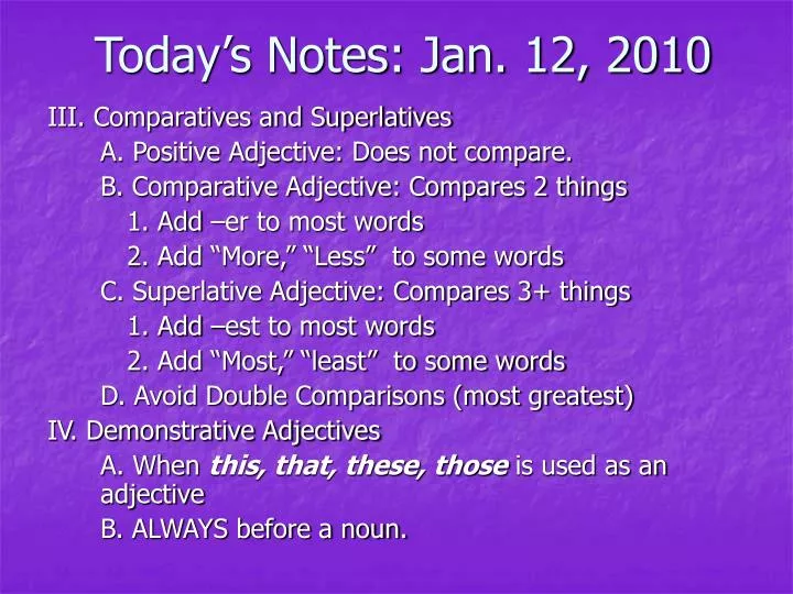 today s notes jan 12 2010