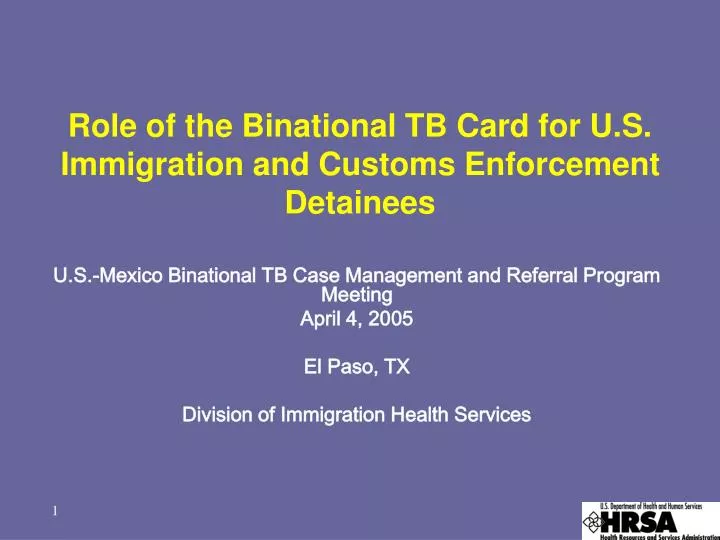 role of the binational tb card for u s immigration and customs enforcement detainees