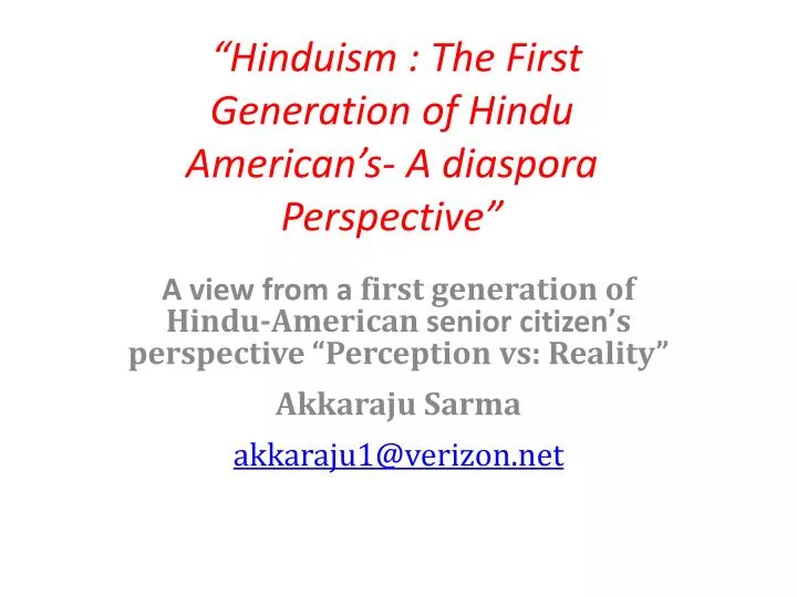 hinduism the first generation of hindu american s a diaspora perspective