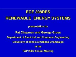 ECE 398RES RENEWABLE ENERGY SYSTEMS presentation by