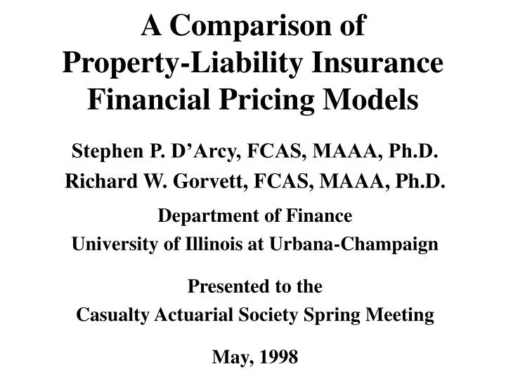 a comparison of property liability insurance financial pricing models