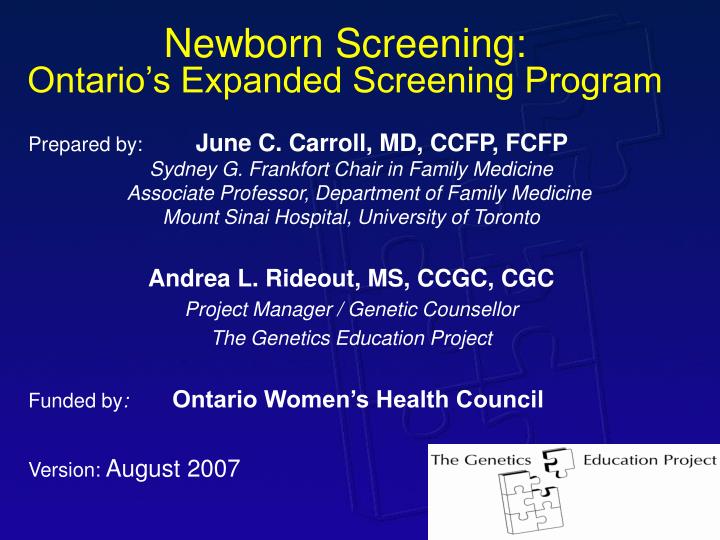 newborn screening ontario s expanded screening program