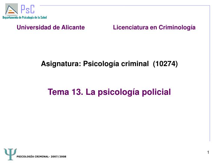 asignatura psicolog a criminal 10274 tema 13 la psicolog a policial