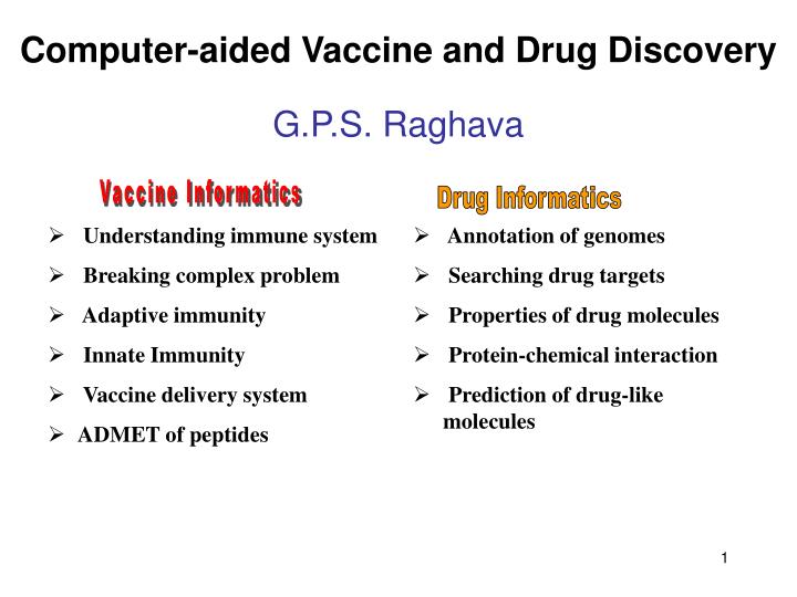 computer aided vaccine and drug discovery g p s raghava