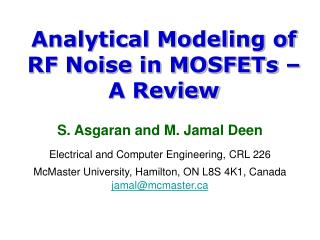 Analytical Modeling of RF Noise in MOSFETs – A Review