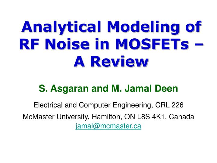 analytical modeling of rf noise in mosfets a review
