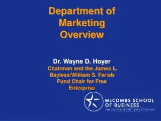 Department of Marketing Overview Dr. Wayne D. Hoyer Chairman and the James L. Bayless/William S. Farish Fund Chair for