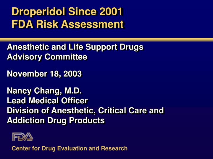 droperidol since 2001 fda risk assessment