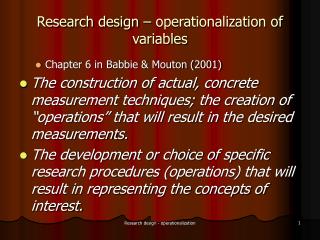 Research design – operationalization of variables