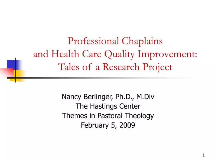 professional chaplains and health care quality improvement tales of a research project