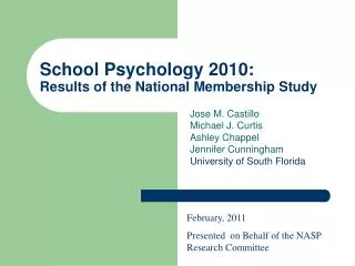 School Psychology 2010: Results of the National Membership Study