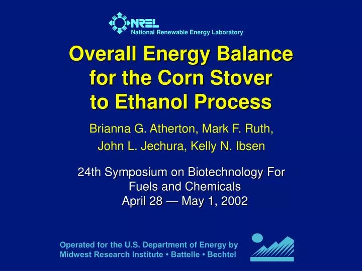 overall energy balance for the corn stover to ethanol process