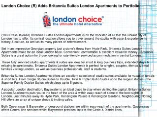 London Choice (R) Adds Britannia Suites London Apartments to