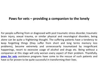 Paws for vets - providing a companion to the lonely
